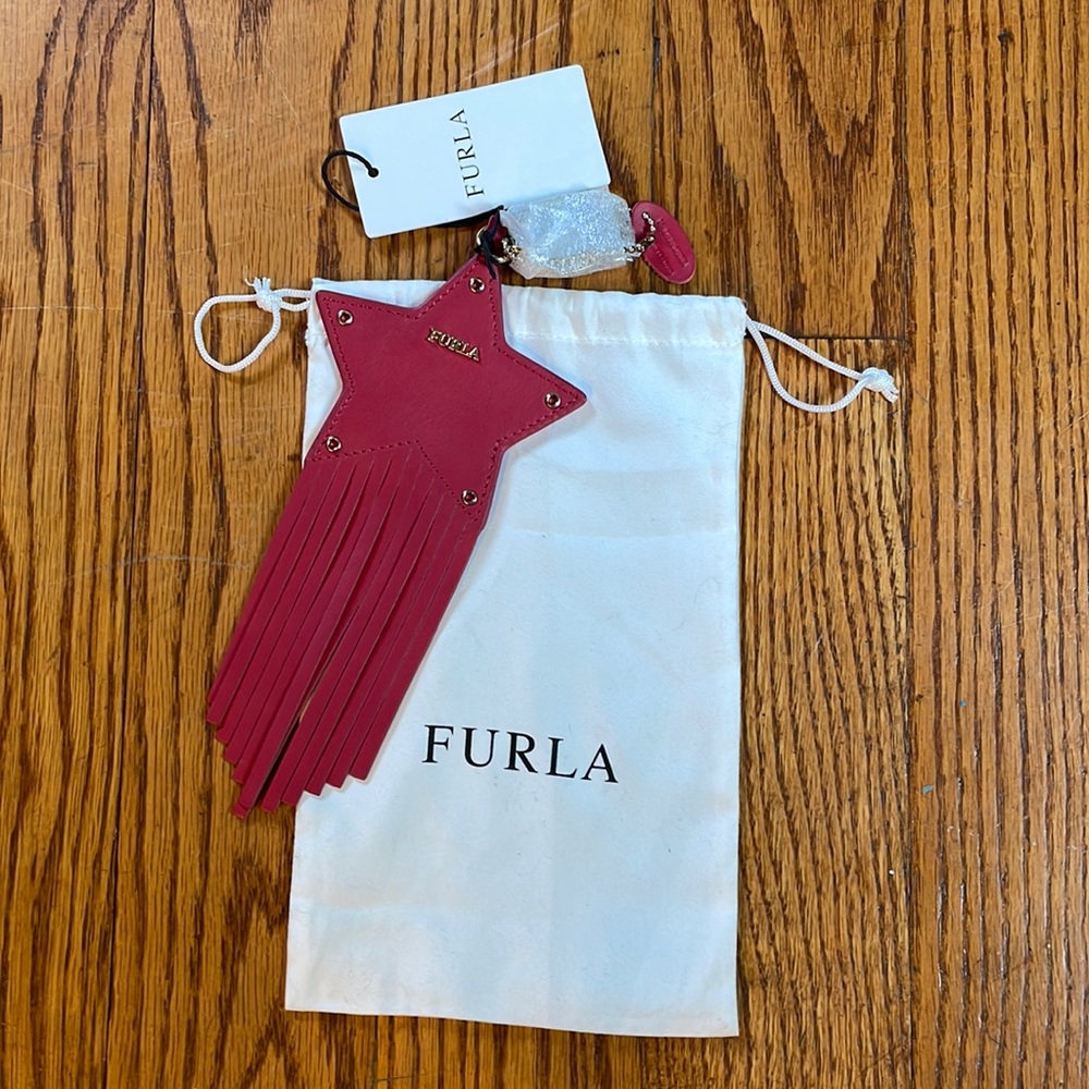 Furla  Red Leather Star Key Bag Tag FOB New With Tags